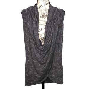 Simply Vera X-SMALL Low Drape Neck Faux Collar Heathered Raw Hem Blouse